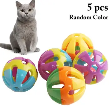 Legendog 5vnt/Set Tuščiaviduris Kamuolys Kačių Žaislai Funny Cat Bell Žaislai Kačiukas Barška Ball Žaislas Naminių Reikmenys Atsitiktinės Spalvos Katė Džiaugtis