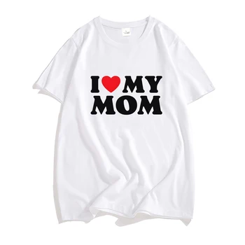 Aš Myliu Savo Mama Raudonos Širdies Simboliu Raidžių Šeimos Estetinės T-marškinėliai VYRAMS, 100% Medvilnės T Shirts Gražus Tshirts Trumpas Rankovės Harajuku