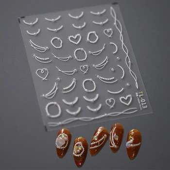 Prabangių Senovinių Pearl Meilės Širdis prancūzijos Mergina Linijos 3D Lipni, Nagų Dailės Lipdukas Vienaragis Drugelis Bowknot Sniego Manikiūro Decal