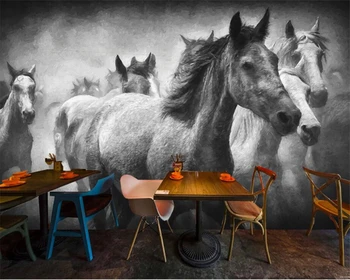 Beibehang Europos 3d tapetai flying horse juoda ir balta tapybos kūrybinės biografijos faktai sienos freskos tapetai, Dekoratyvinis freskomis