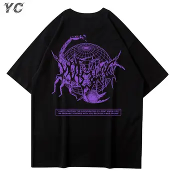 Harajukun Y2k vyriški Marškinėliai Gotikos Raštais Spausdinti Black Unisex Stiliaus trumpomis Rankovėmis Marškinėlius Medvilnės Hip-Hop Viršūnes Negabaritinių Tees Moterims