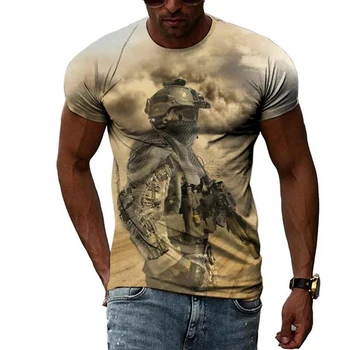 Kareivis ir Ginklą Vasaros Harajuku Mados Dizaino Vyrų marškinėlius Karštą Vasaros 3D viso Atspausdinta Tee Topai marškinėliai, Unisex marškinėliai