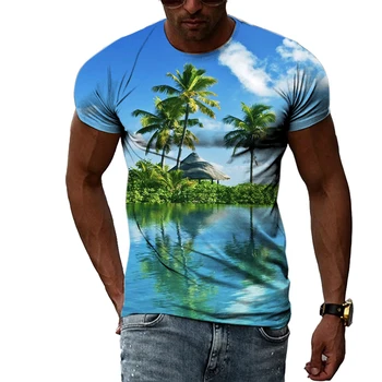Karšto Pardavimas Naujų Paplūdimio Stiliaus marškinėliai Moterų ir Vyrų Mados Tendencija T-shirt 3D Spausdinimo Didelis Medis Kraštovaizdžio O-Kaklo trumpomis Rankovėmis