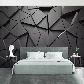 Šiuolaikinio Abstraktaus Meno Tapetai, 3D Stereo Juoda Geometrinis Modelis Freskomis Gyvenimo Kambario, Miegamasis Fone Namų Dekoro, Sienų Tapyba