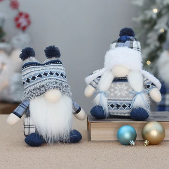 Kalėdų Naujus Mėlynos Megztos Medžiagos, Meno Ilga Barzda Nykštukas Lėlės Rudolf Dekoratyvinis Ornamentas Kalėdų Dovana