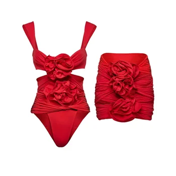 3D Gėlių Išpjovą vientisi maudymosi kostiumėlį 2023 Mados Seksualus Bikini Paplūdimio Atostogų Padengti Iki Dizaineris Maudymosi Kostiumą, Vasarą Dėvėti Surf