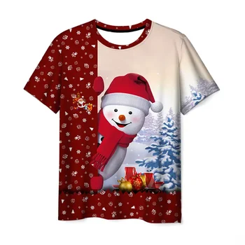 Vasaros Linksmų Kalėdų T-Shirt Viršų 3D Spausdinimo Vyrai Moterys Tee Prarasti Patogus Megztinis Atsitiktinis Negabaritinių Šeimos trumpomis Rankovėmis Marškinėlius