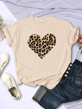 Leopard Meilės Asmenybės Spausdinti Moterų Tshirts Atsitiktinis O-Kaklo Drabužių Vintage Visi-matematikos Viršūnes Patogus Gatvės Moters Trumpas Rankovės