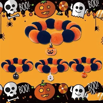 Įdomus Halloween Pompom Naminių Gyvūnėlių Apykaklės Mielas Moliūgų Šuo Bowtie Karoliai Bell Oranžinė Juoda Pliušinis Bouncy Kamuolys Šunų Viliojimo Priedai