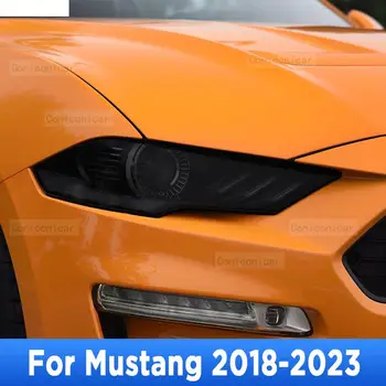 Už Mustang 2018-2023 Automobilių Šildomi priekinis žibintas Anti-scratch Priekinės Lempos Atspalvis, TPU Apsaugine Plėvele Padengti Remonto Reikmenys Lipdukas