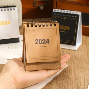 2024 Mini Kalendorių Naujas Paprastas Ins Stalas Pastaba Kalendorius Vientisos Spalvos Dual Kasdien Planavimo, Nešiojamų Stalo Planuotojas Darbastalio Apdaila