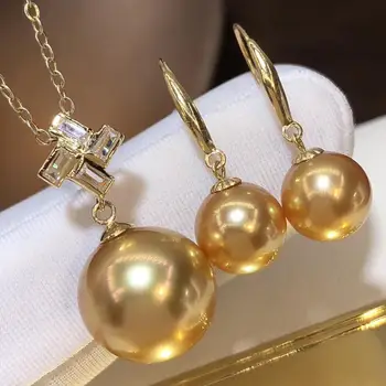 D527 Pearl Set Fine Jewelry Kietasis 18K Aukso Turas 8-kaip 14mm Pobūdžio Gėlo Vandens Auksinių Perlų Papuošalų Rinkiniai Moterims