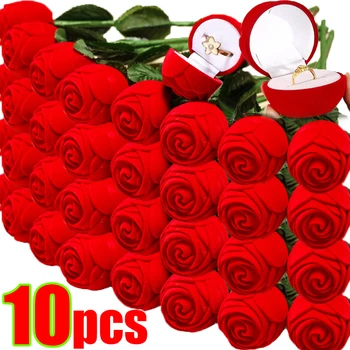 10vnt Velvet Rose Žiedas Dėžės Romantiška Raudona, Flocking Gėlių Papuošalai Saugojimo Bylų Nuotakos Vestuvių Ekranas Turėtojas Pakuotės Atveju
