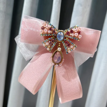 Korėjos Audinio peteliškę Crystal Pearl Bowknot Sages Moterims Kolegija Stiliaus Marškinių Apykaklės Smeigtukai Luxulry Papuošalai, Aksesuarai