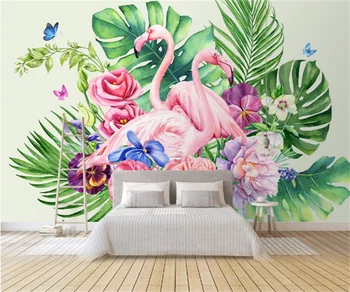 Pietryčių Azijoje švieži žalieji augalai flamingo kambarį fono sienos freskos profesinės užsakymą 3d tapetai, sienų lipdukai