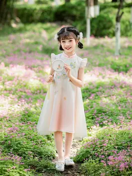 Tradicinis Mergaičių Apranga, Rožinė Siuvinėjimų Hanfu Suknelė Vaikų Kinų Stiliaus Tang Fotografijos Cosplay Pasakų Kostiumas