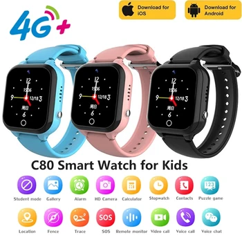 Smart Žiūrėti Vaikams SIM Kortele 4G Ryšio Vaizdo Protingas Apyrankę Balso Pokalbių Kamerą Stebėti Telefono Žiūrėti Vaikas Smartwatch C80