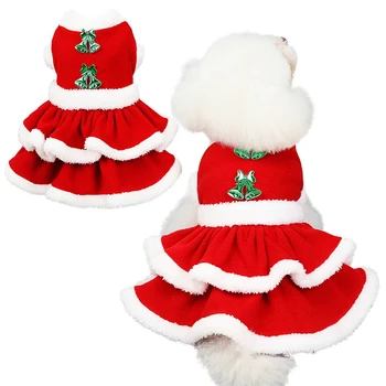 Kalėdų Šuo Merginos Kostiumas Suknelė Šuniuką Šiltu Vilnos Sijonas Drabužių Raudonas Sijonas Fancy Dress Šiltą Rudenį, Žiemą Šiltus Drabužius Šunelis
