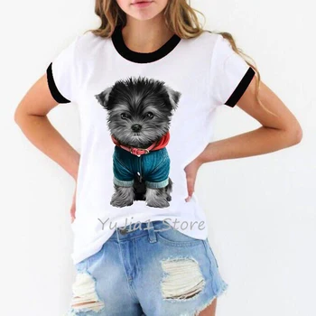 Moterų marškinėliai kawaii jorkšyro terjerai spausdinti marškinėlius moterims vasaros top streetwear moters drabužius šunų mylėtojas tees chemise femme marškinėliai