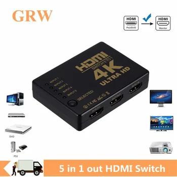 GRWIBEOU 4K HDMI Jungiklis 5 In 1 Out 3D 1080p Selektorių Splitter centras su infraraudonųjų SPINDULIŲ Nuotolinio valdymo pultelis HDTV DVD BOX HDMI Switcher