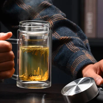 GIANX Arbata su stiklo filtras Dvigubo Sienelėmis Izoliuoti stiklo vandens puodelį Office Aišku, Buteliai Verslo Vyrų Drinkware