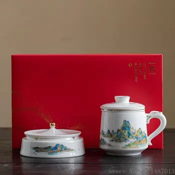 1pc Kūrybos Kinų Stiliaus Jade Porceliano Su Dangteliu Office Taurės Peleninę Dovanų Rinkinys baldus Keramikos Kalnų Modelis Arbatos Puodelio