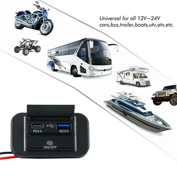 12V/24V Automobilinis USB Įkroviklio Lizdas PD3.0 & QC3.0 18W USB Lizdo Skydelis Vandeniui spartusis įkrovimas naudojant Maitinimo Adapterį Lizdo Valtis Sunkvežimių RV