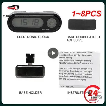 1~8PCS Automobilių Mini Elektroninis Laikrodis Laiką Žiūrėti Automatinis prietaisų Skydelio Laikrodžiai, Šviesos Termometras Black Skaitmeninis Displėjus, Automobilių Stilius