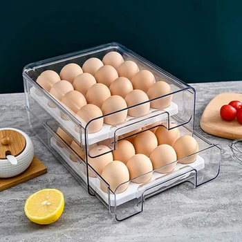 Kiaušinių Laikiklis Šaldytuvas Su Nuimamu Dėklas 32 Grid 2-Sluoksnis Stalčių Tipo Kiaušinių Laikymo Dėžutė Kiaušinių Dėklas Šaldytuvas