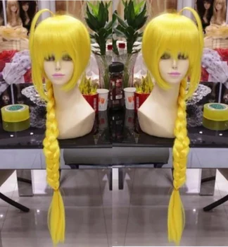 nemokamas pristatymas madingas moteris imituoti anime šalies ilgi tiesūs geltonos aukso Pynė Cosplay perukas