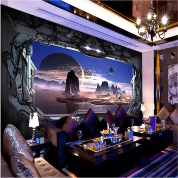 Pasirinktinę Temą Restoranas KTV Baras Erdvės Sienos Freskos Kosmoso Kapsulė Žvaigždžių Visatos 3d Foto Tapetai Technologijų Sienos Popieriaus 3D