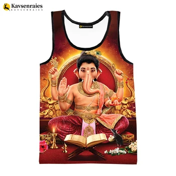 2023 Vasaros Ganesh Vest Elephant Vadovauja Induizmas Dievas Ganeša 3D Atspausdintas tankų Vyrai Moterys Streetwear Negabaritinių Rankovių Viršūnes