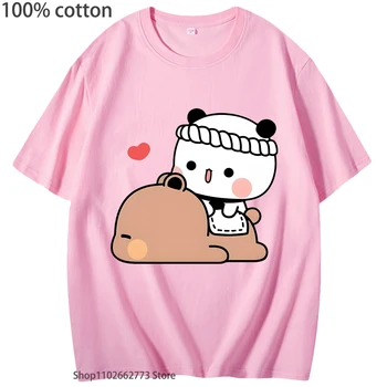 Kawaii BuBu Panda Masažuoti Savo Meilę Mieguistas DuDu Lokys T-Shirts Mielas Panda Bear Marškinėlius Moterų/Vyrų Drabužių 100% Medvilnės Viršuje Vasaros